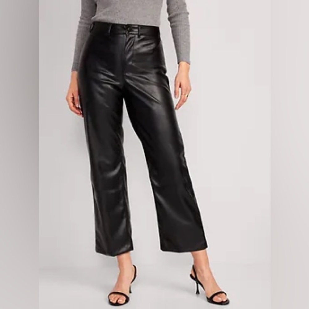 NWT Old Navy High Waisted Faux Leather Wide Leg Pants size 14